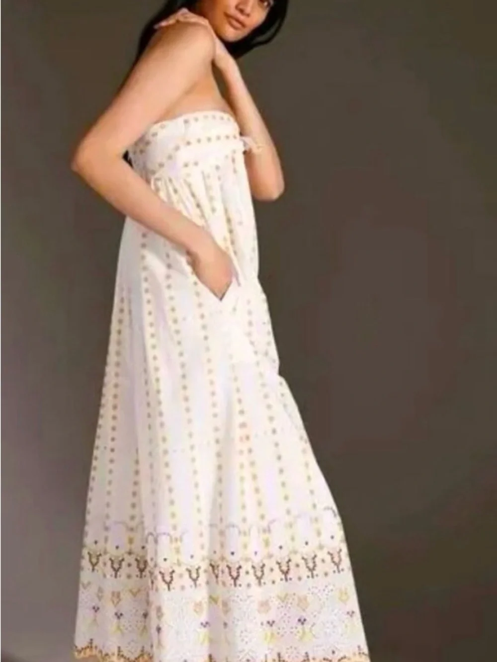 Anthropologie White Strapless Embroidered Wide-Leg Jumpsuit - Picture 2 of 13